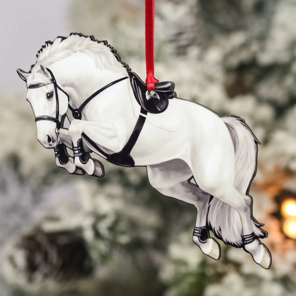 Grey Jumping Horse Ornament