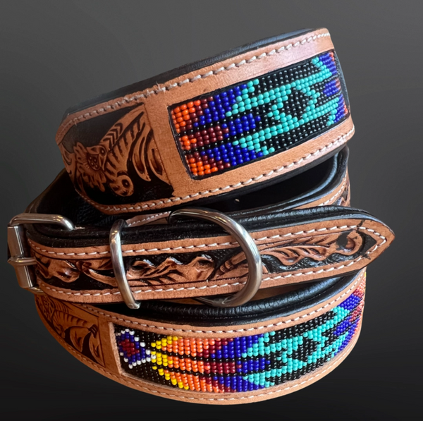 BEADED TOOLED DOG COLLARS