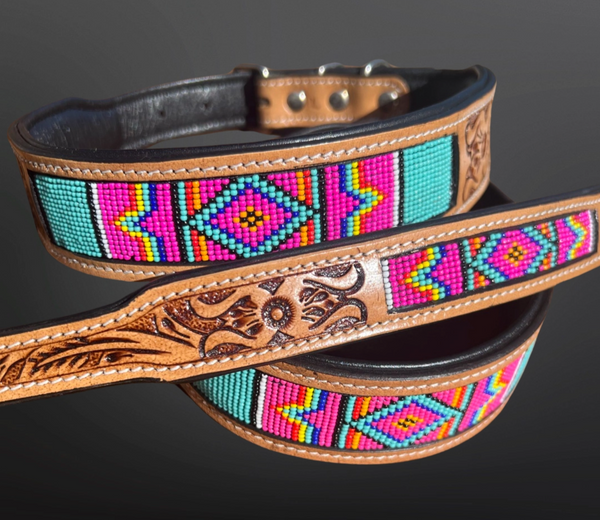 BEADED TOOLED DOG COLLARS