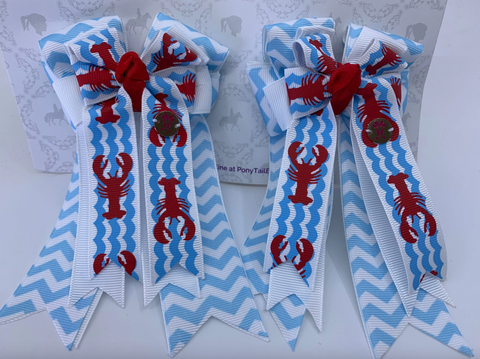 Blue Chevron Lobster 🦞 PonyTail Bows