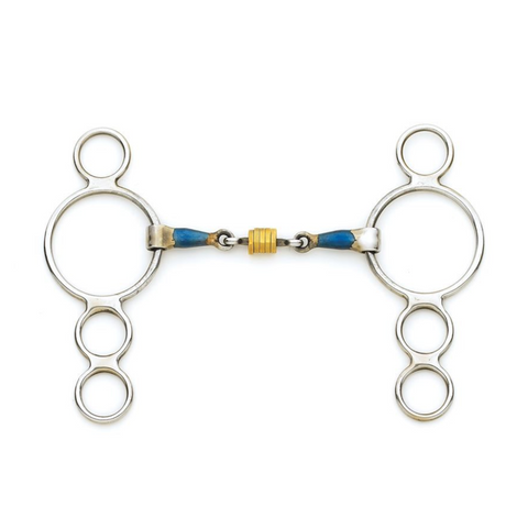 CENTAUR Blue Steel 3-Ring Gag w/ Loose Brass Roller Disks