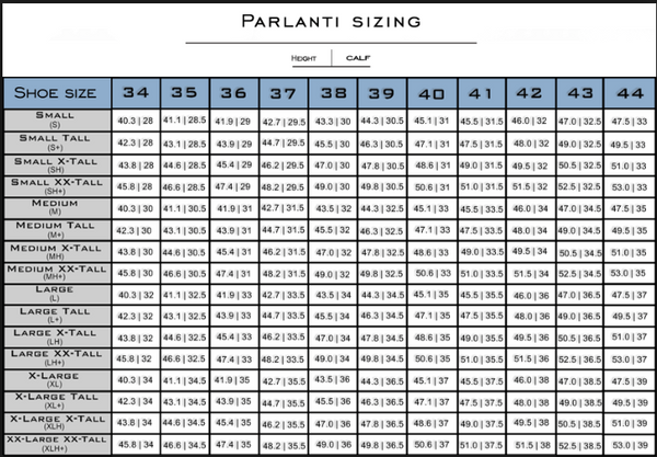 Parlanti Denver Dress Boots - Sizing Charts